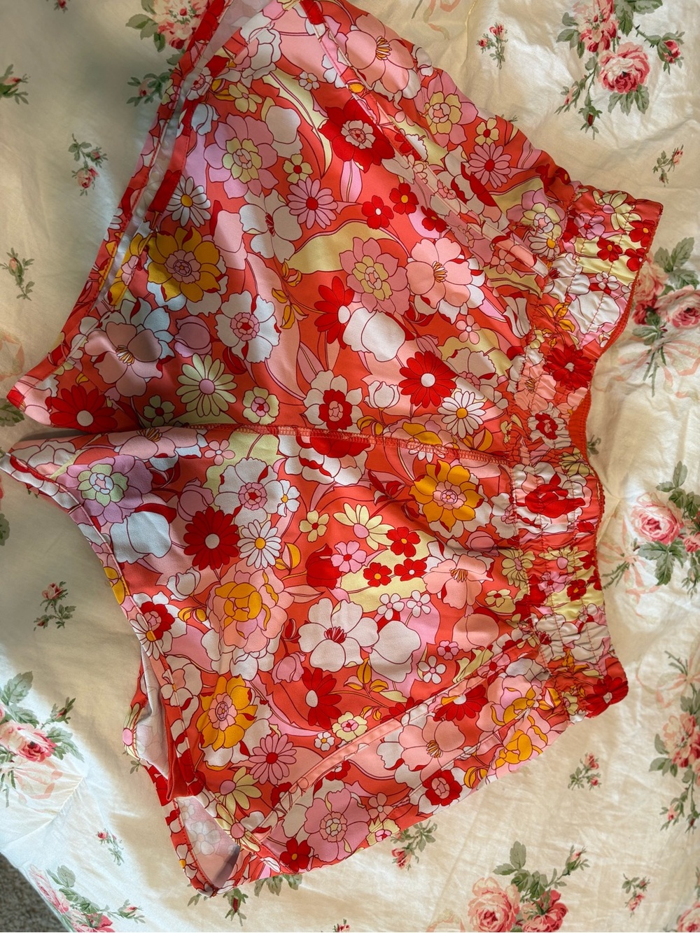 Floral Pink and Red Vintage-Inspired Shorts
